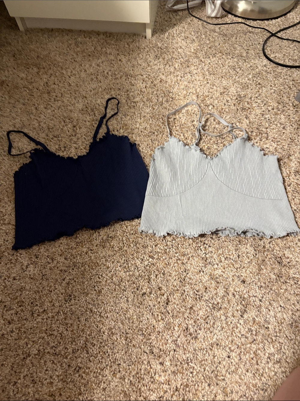 aerie Ribbed Lettuce-Edge Cami Tops in Navy and Light Gray